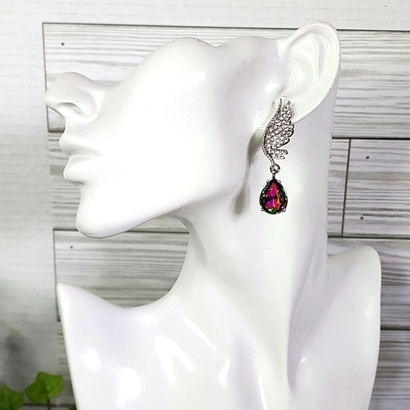 Silver Crystal Feather with AB Teardrop Stone New - Picture 3 of 5